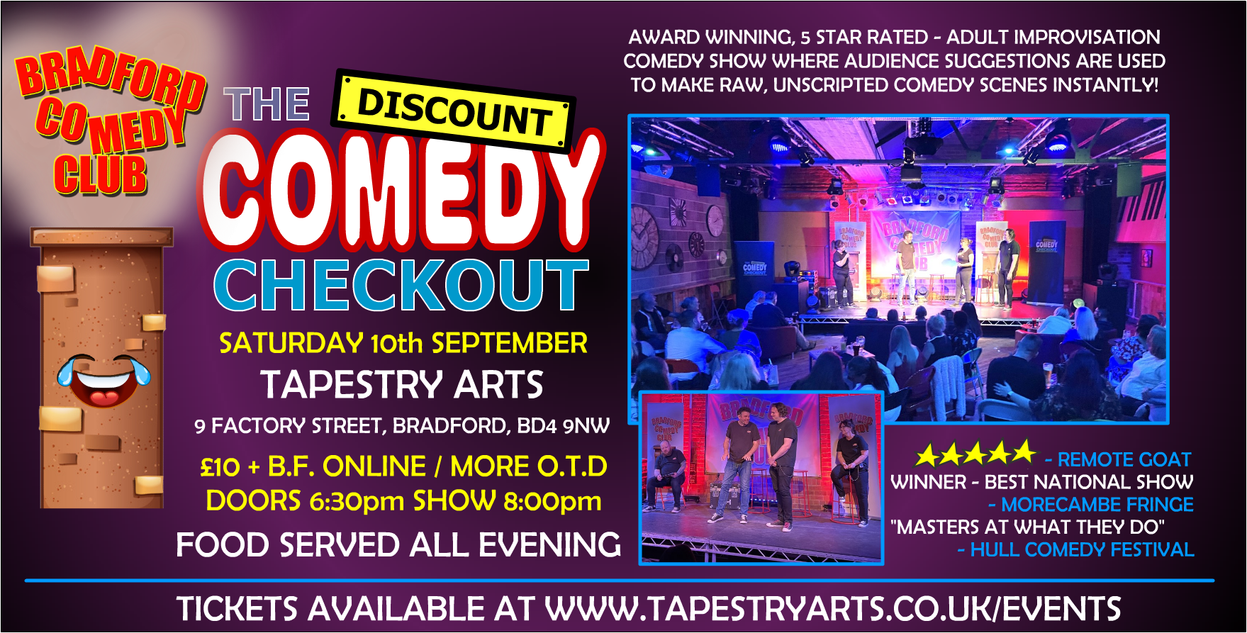Bradford Comedy Club Comedy Improv Night on Sept 10th with The Discount Comedy Checkout