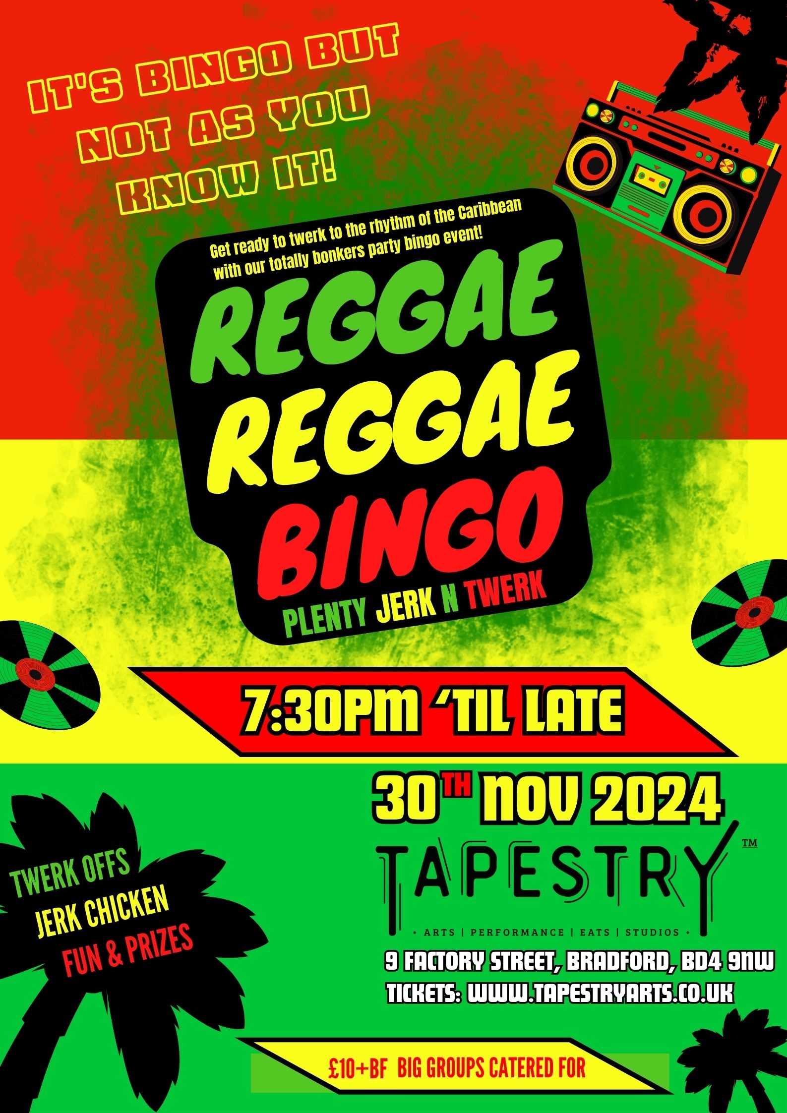 Reggae Reggae Bingo. Bradford, Tapestry, night out girls ladies