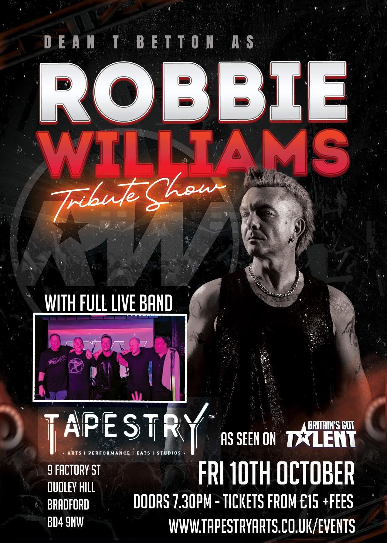 Robbie Willams Tribute act band show Bradford Leeds huddersfield Halifax