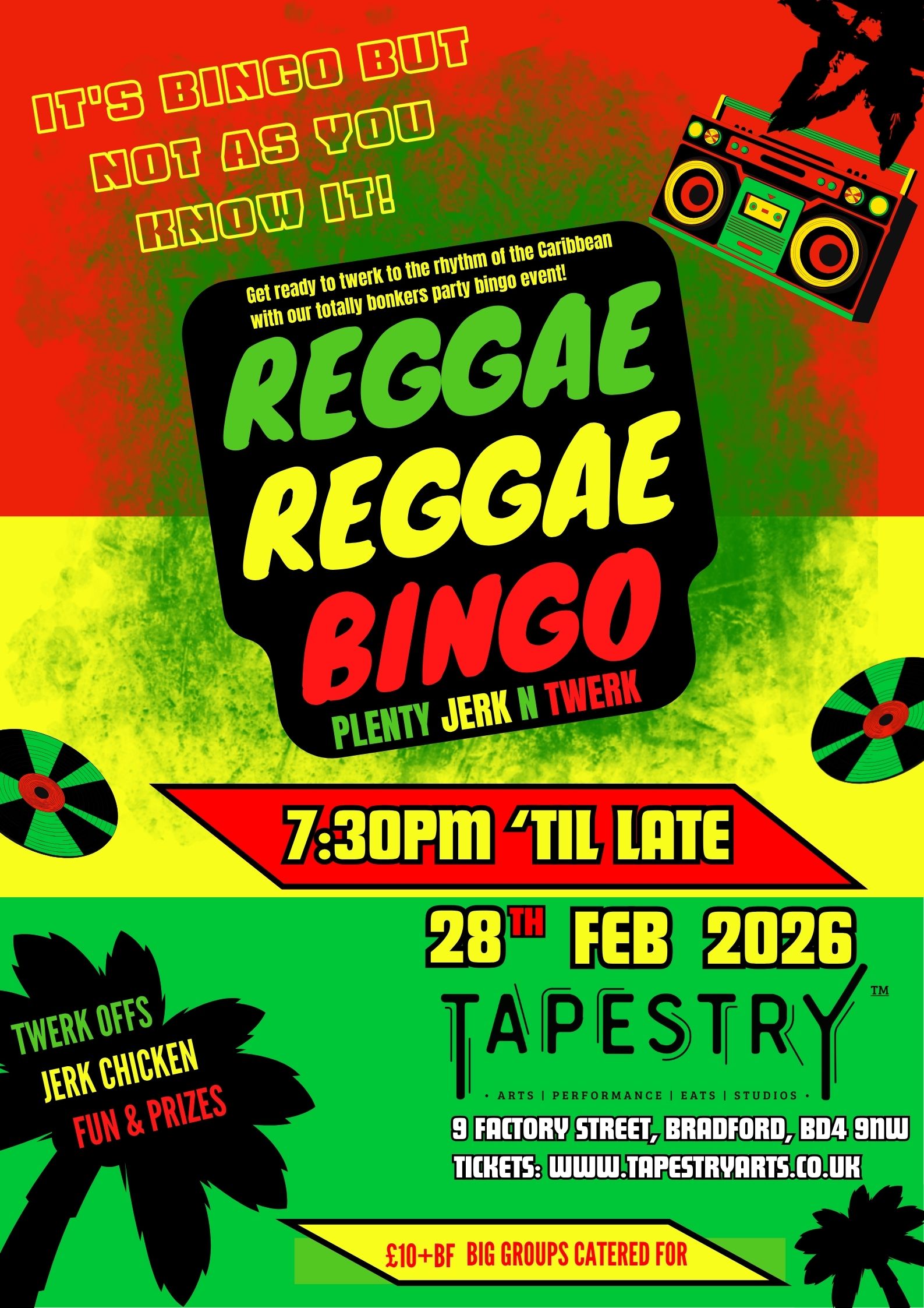 Reggae Reggae Bingo. Bradford, Tapestry, night out girls ladies
