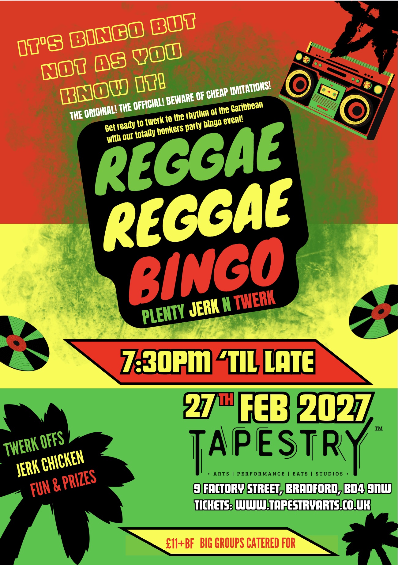 Reggae Reggae Bingo. Bradford, Tapestry, night out girls ladies, Brighouse civic Huddersfield, Leeds Mecca Halifax